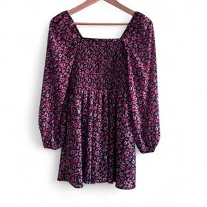 Francesca's Collections Pink and Red Floral Smocked Mini Dress XS